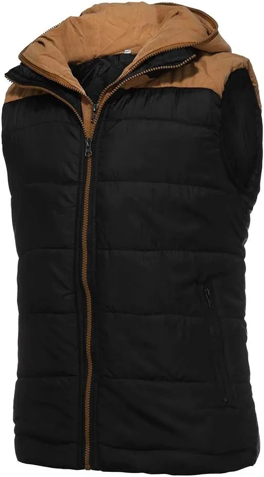 Men's Hooded Puffer Vest Sleeveless Zip Up Padded Jackets Coat Light Quilted Gilet Plus Size Cropped Puffer Vest