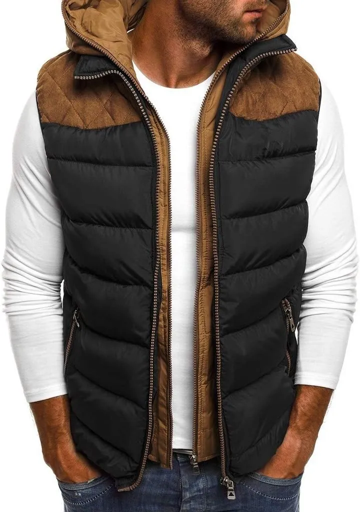 Men's Hooded Puffer Vest Sleeveless Zip Up Padded Jackets Coat Light Quilted Gilet Plus Size Cropped Puffer Vest