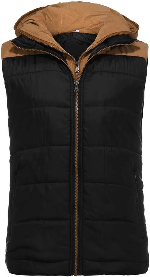 Men's Hooded Puffer Vest Sleeveless Zip Up Padded Jackets Coat Light Quilted Gilet Plus Size Cropped Puffer Vest