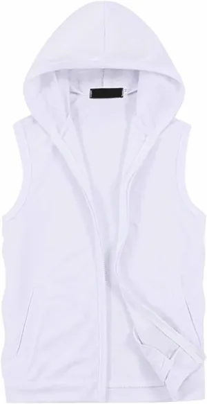 Men's Hooded Workout Tank Top Full Zip Sleeveless Gym Shirts Muscle Cut Off T Shirt Bodybuilding Hoodies Rash Guard