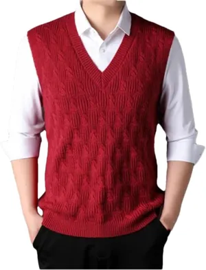 Men's Knitted Vests Sweater Warm Button Down Sleeveless Cardigan Vest Sleeveless Pullover Vests for Autumn and Winter