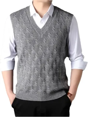Men's Knitted Vests Sweater Warm Button Down Sleeveless Cardigan Vest Sleeveless Pullover Vests for Autumn and Winter