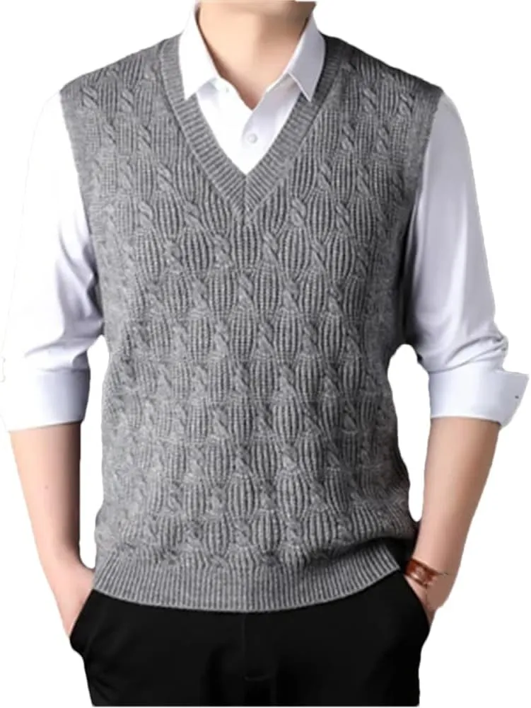 Men's Knitted Vests Sweater Warm Button Down Sleeveless Cardigan Vest Sleeveless Pullover Vests for Autumn and Winter