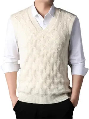 Men's Knitted Vests Sweater Warm Button Down Sleeveless Cardigan Vest Sleeveless Pullover Vests for Autumn and Winter