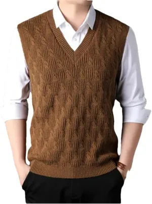Men's Knitted Vests Sweater Warm Button Down Sleeveless Cardigan Vest Sleeveless Pullover Vests for Autumn and Winter