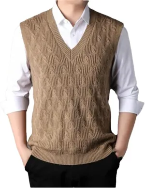 Men's Knitted Vests Sweater Warm Button Down Sleeveless Cardigan Vest Sleeveless Pullover Vests for Autumn and Winter