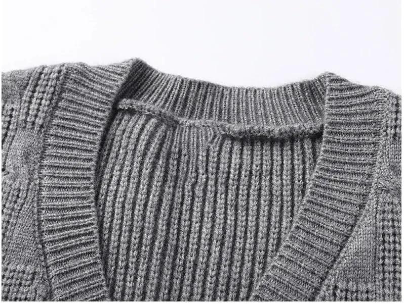 Men's Knitted Vests Sweater Warm Button Down Sleeveless Cardigan Vest Sleeveless Pullover Vests for Autumn and Winter