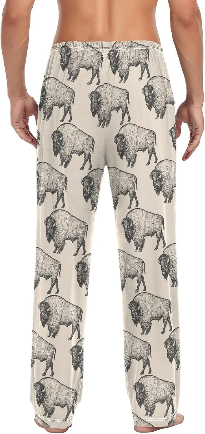 Men's Pajama Pants Super Soft North America Bison Sleep Lounge Pants Pjs Bottoms with Pockets