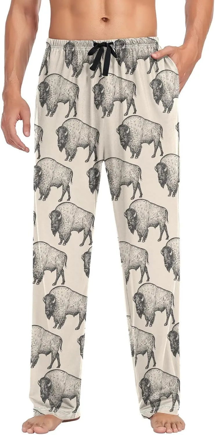 Men's Pajama Pants Super Soft North America Bison Sleep Lounge Pants Pjs Bottoms with Pockets