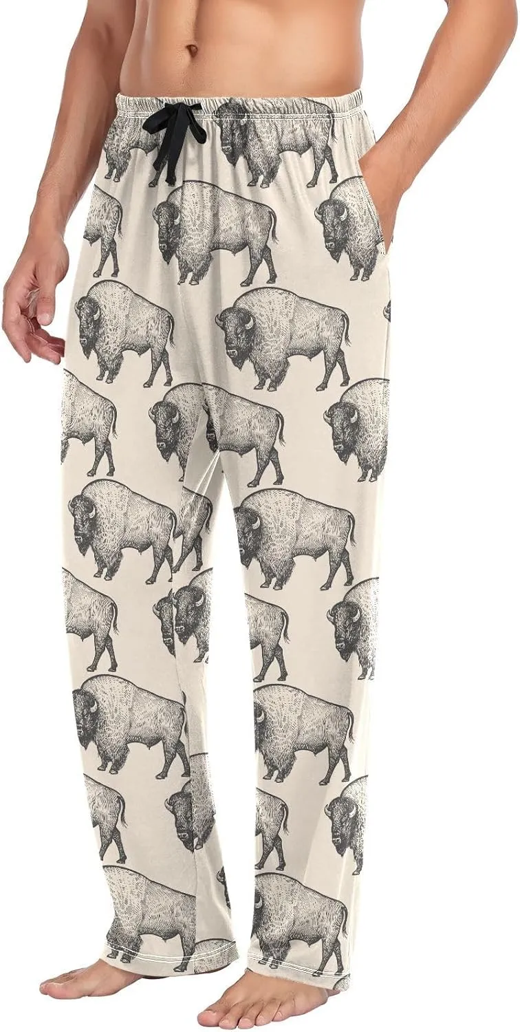 Men's Pajama Pants Super Soft North America Bison Sleep Lounge Pants Pjs Bottoms with Pockets