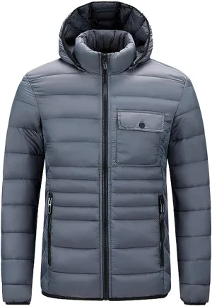 Mens Puffer Jackets Winter Hooded Coats Thicken Warm Overcoats Quilted Down Jacket Zipper Parka Coat Trendy Outerwear