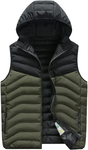 Men's Quilted Puffer Vest Men's Down Vest Jacket Winter Warm Hooded Puffer Vest