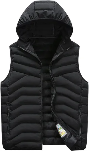 Men's Quilted Puffer Vest Men's Down Vest Jacket Winter Warm Hooded Puffer Vest