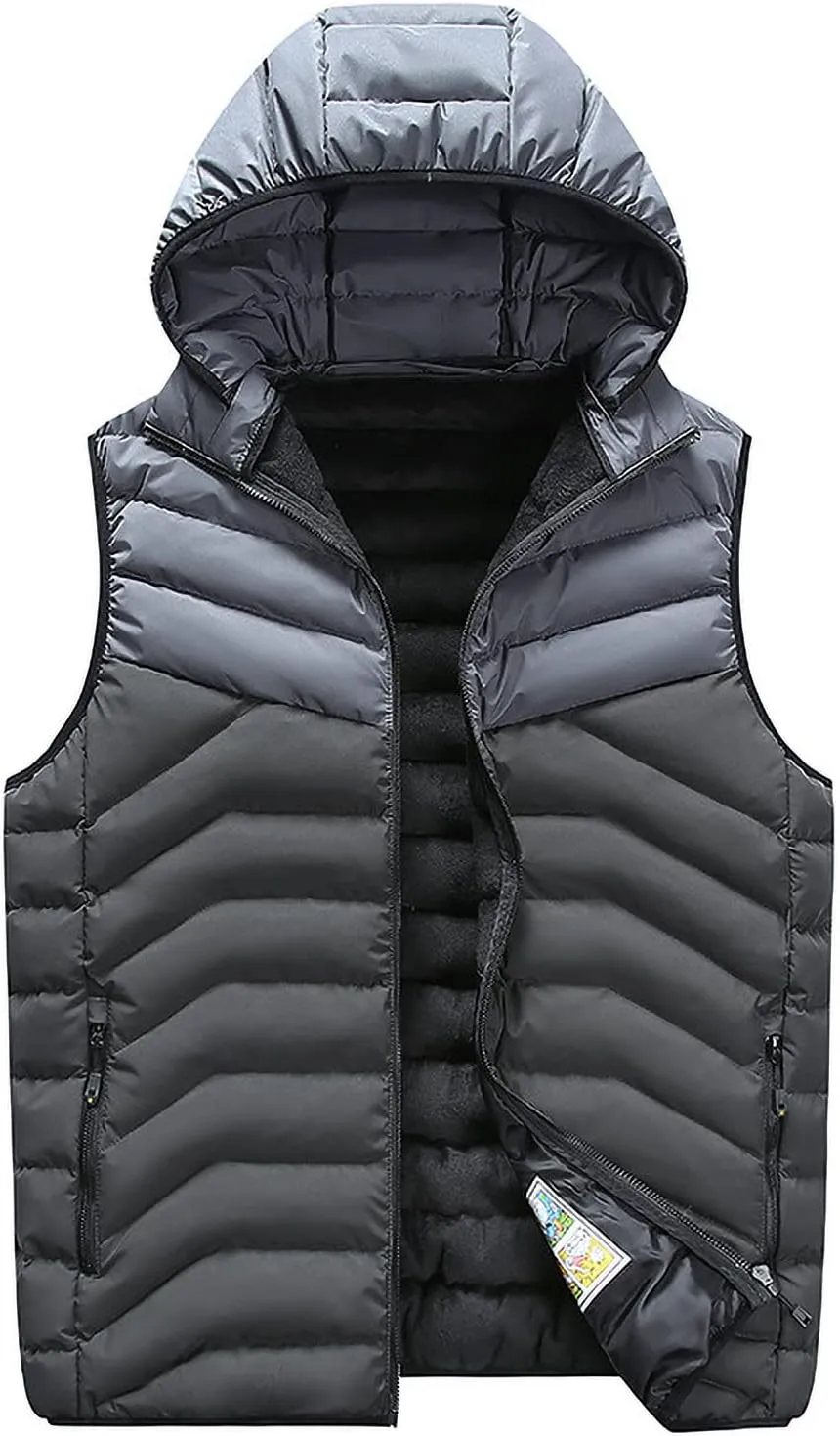 Men's Quilted Puffer Vest Men's Down Vest Jacket Winter Warm Hooded Puffer Vest