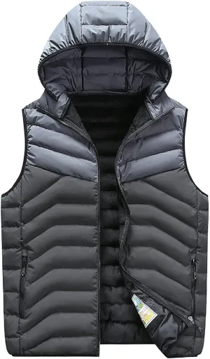 Men's Quilted Puffer Vest Men's Down Vest Jacket Winter Warm Hooded Puffer Vest