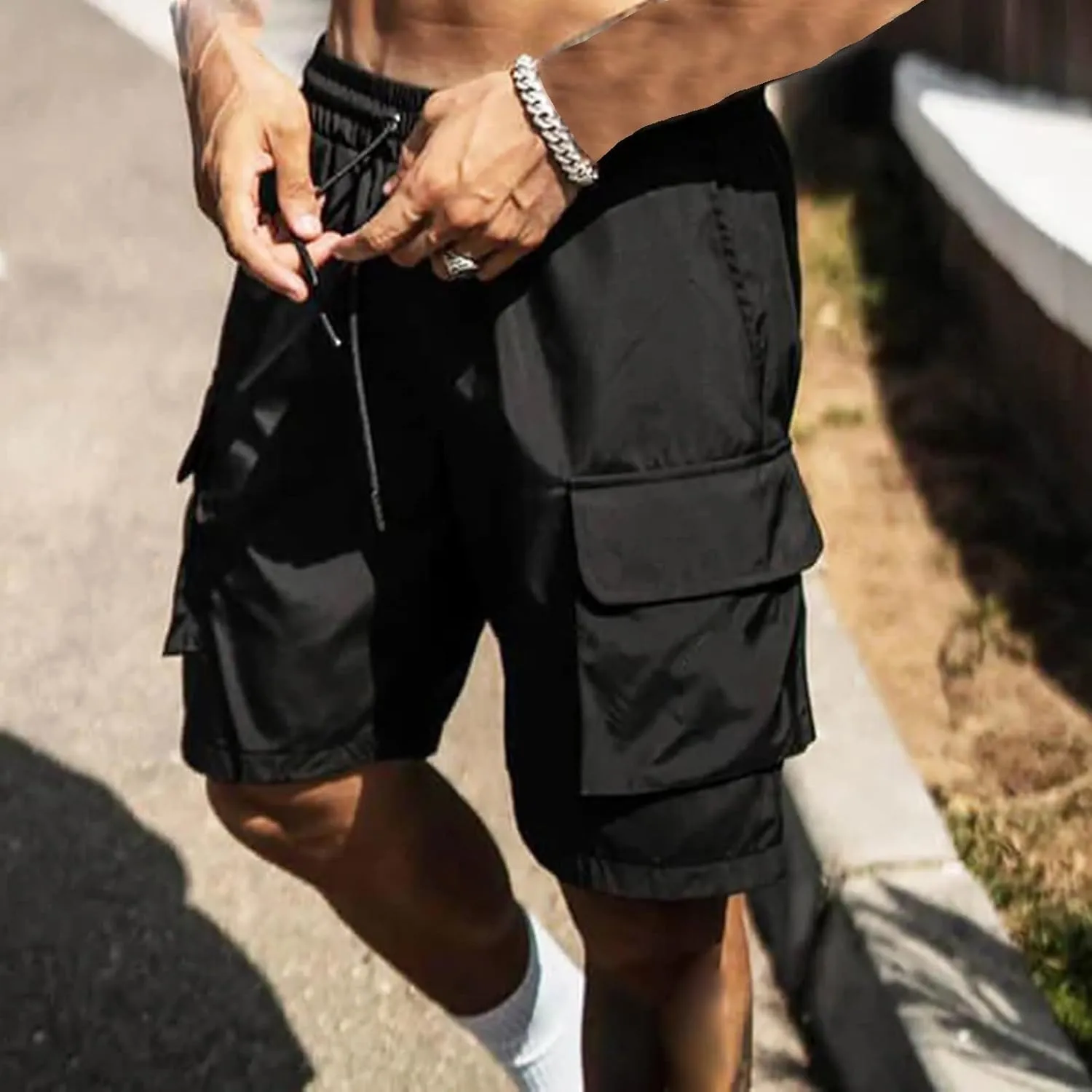 Mens Running Shorts Quick Dry Gym Athletic Workout Shorts Sports Split Bottoms for Men with Pockets