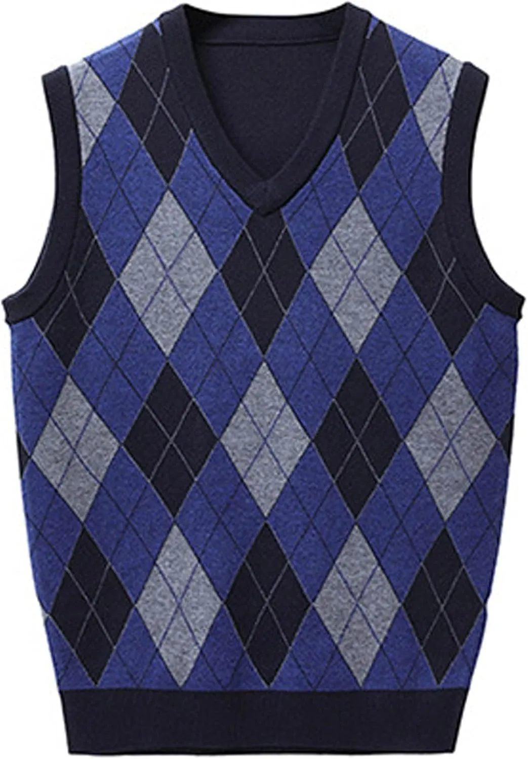 Men's Sleeveless V Neck Knit Pullover Vests Slim Fit Classic Casual Argyle Printed Sweater Vest Fall Waistcoat