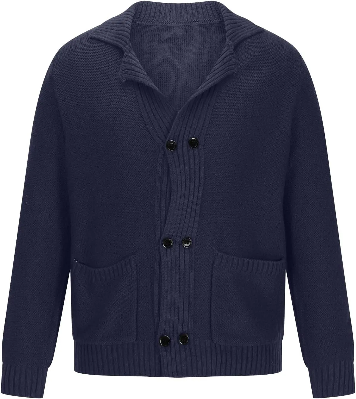 Men's Sweater Cardigan Fashion Chunky Knit Double Breasted Coat Long Sleeves Lapel Knitwear Sweater Jacket Tops