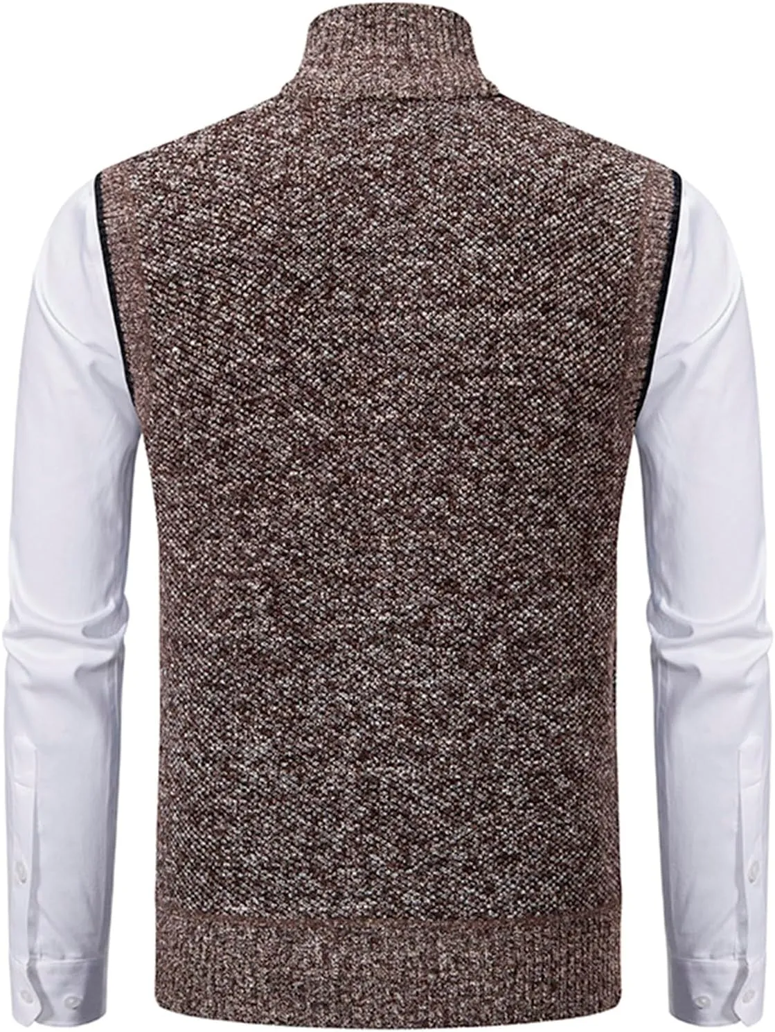 Mens Sweater Vest Full-Up Knitted Vests Casual Stand Collar Vests Sweater Padded Warm Jumper Tops with Pocket