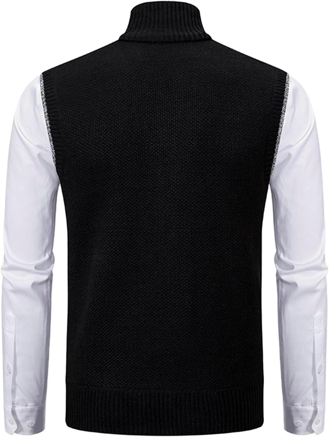 Mens Sweater Vest Full-Up Knitted Vests Casual Stand Collar Vests Sweater Padded Warm Jumper Tops with Pocket