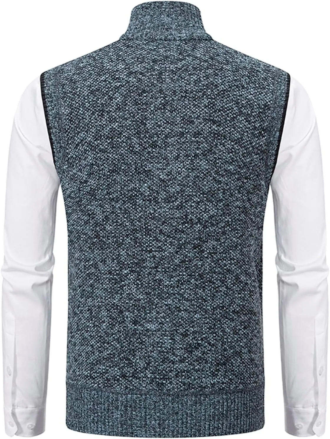 Mens Sweater Vest Full-Up Knitted Vests Casual Stand Collar Vests Sweater Padded Warm Jumper Tops with Pocket