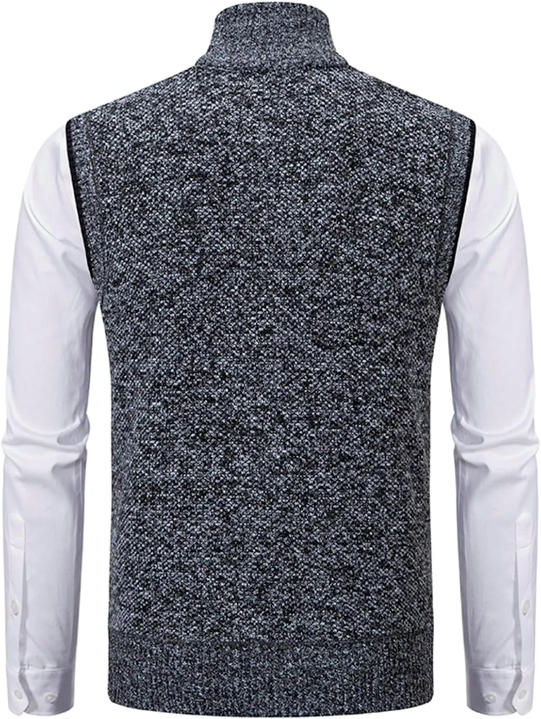 Mens Sweater Vest Full-Up Knitted Vests Casual Stand Collar Vests Sweater Padded Warm Jumper Tops with Pocket