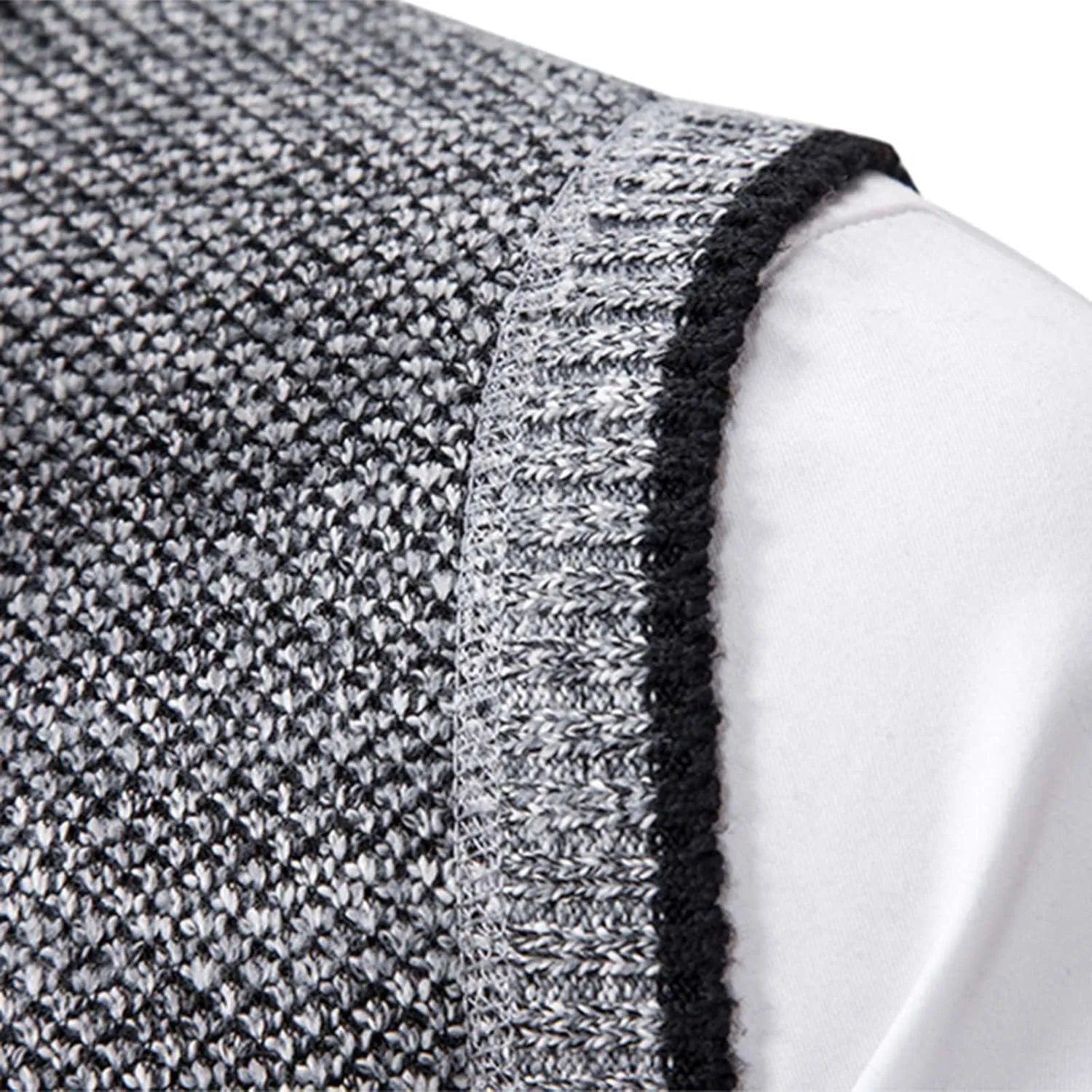 Mens Sweater Vest Full-Up Knitted Vests Casual Stand Collar Vests Sweater Padded Warm Jumper Tops with Pocket