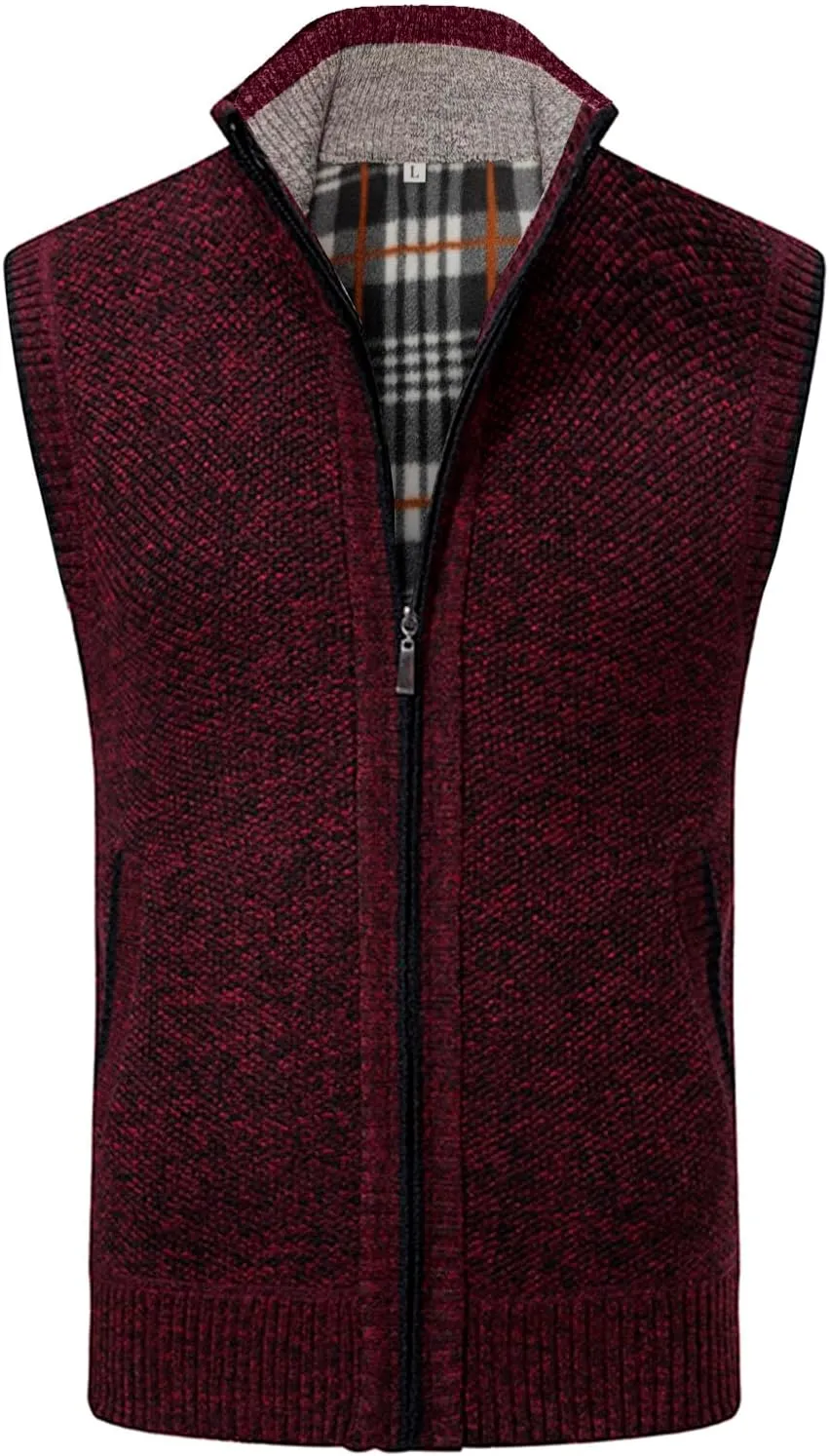 Mens Sweater Vest Full-Up Knitted Vests Casual Stand Collar Vests Sweater Padded Warm Jumper Tops with Pocket