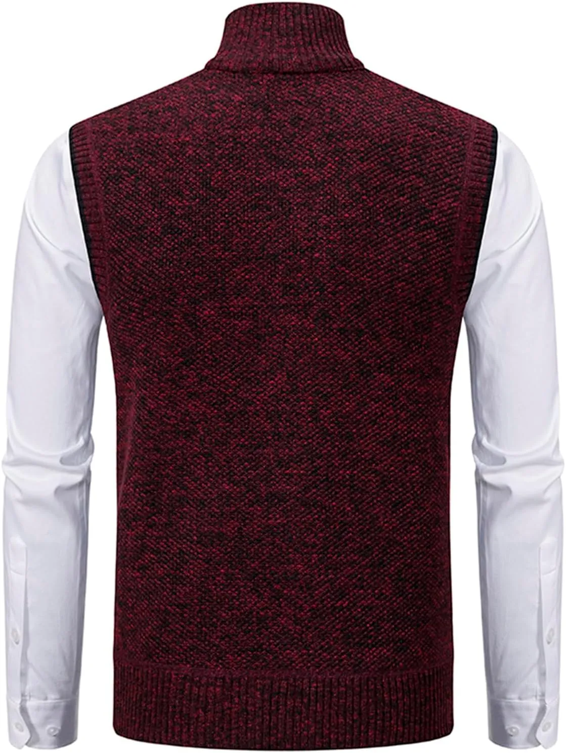 Mens Sweater Vest Full-Up Knitted Vests Casual Stand Collar Vests Sweater Padded Warm Jumper Tops with Pocket