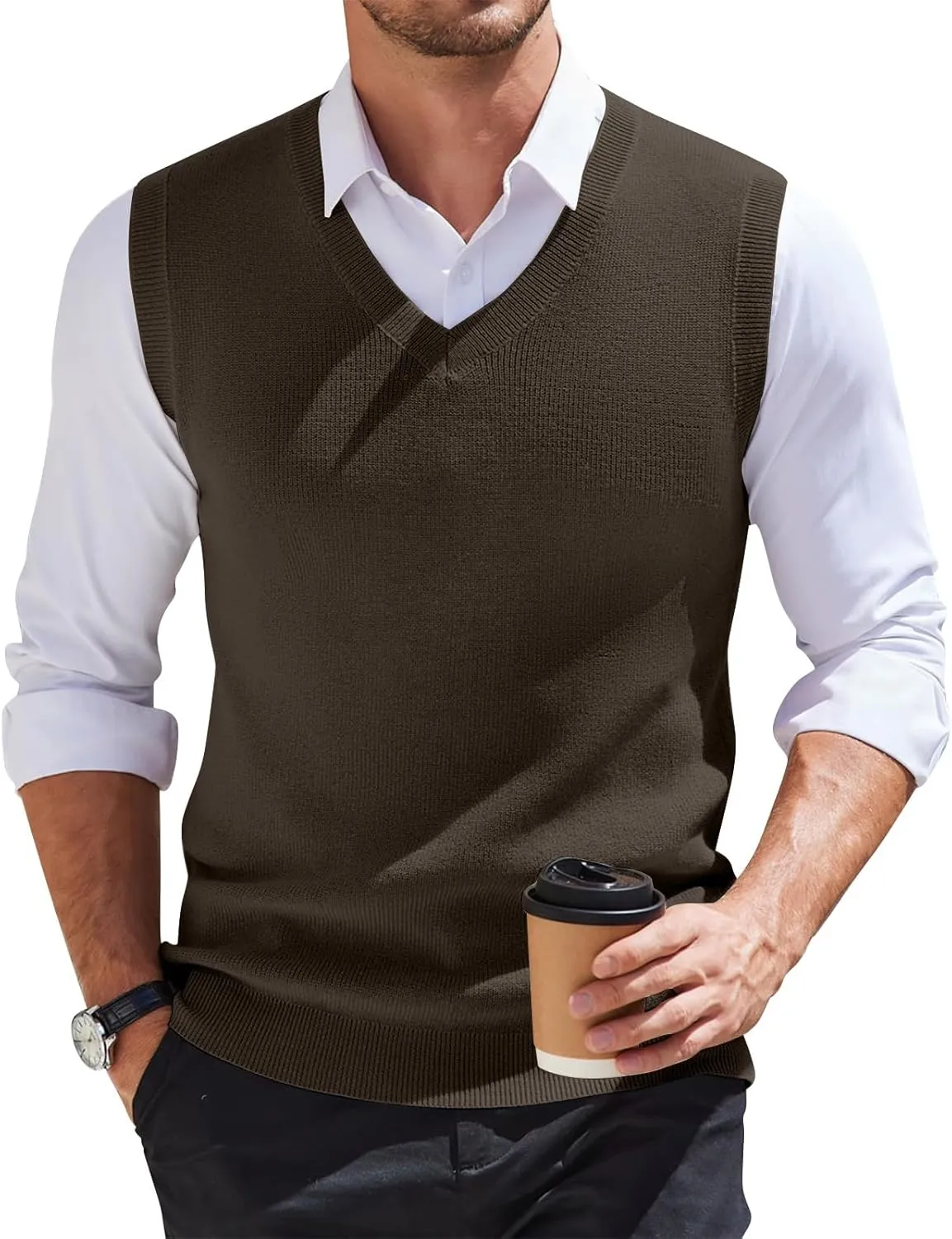 Mens Sweater Vest Relaxed Fit V Neck Sleeveless Knitted Pullover Casual Spring and Fall Sweater Vest