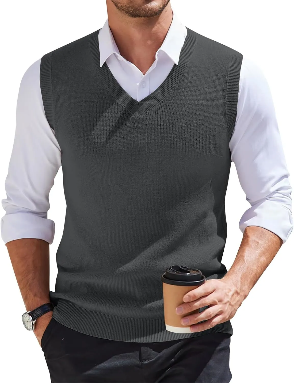 Mens Sweater Vest Relaxed Fit V Neck Sleeveless Knitted Pullover Casual Spring and Fall Sweater Vest
