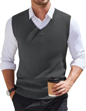 Mens Sweater Vest Relaxed Fit V Neck Sleeveless Knitted Pullover Casual Spring and Fall Sweater Vest