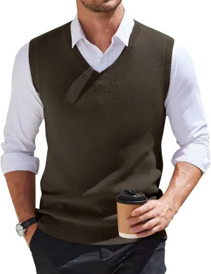 Mens Sweater Vest Relaxed Fit V Neck Sleeveless Knitted Pullover Casual Spring and Fall Sweater Vest