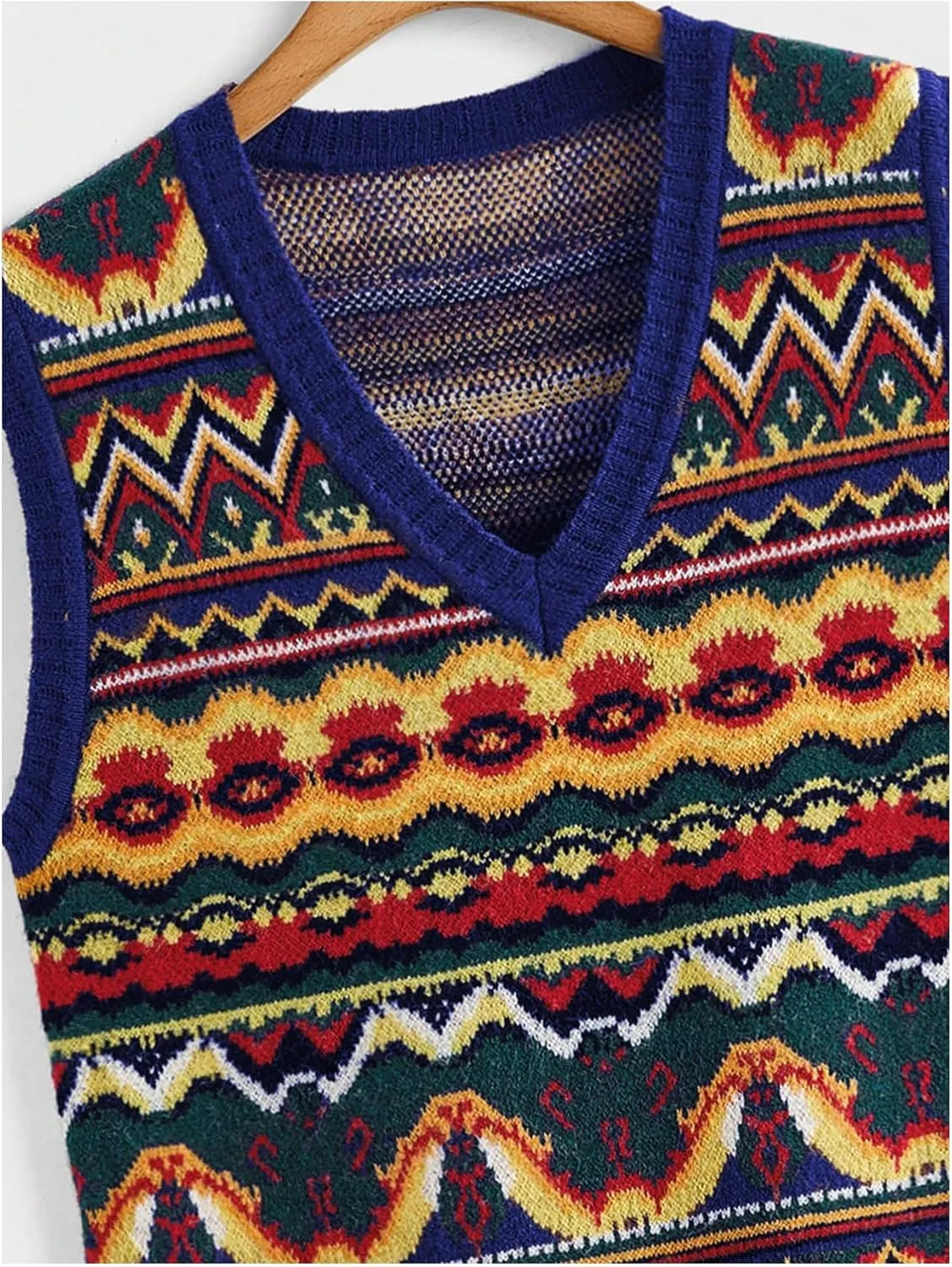 Men's Tribal Print Sweater Vests V Neck Sleeveless Knitted Tank Tops Streetwear
