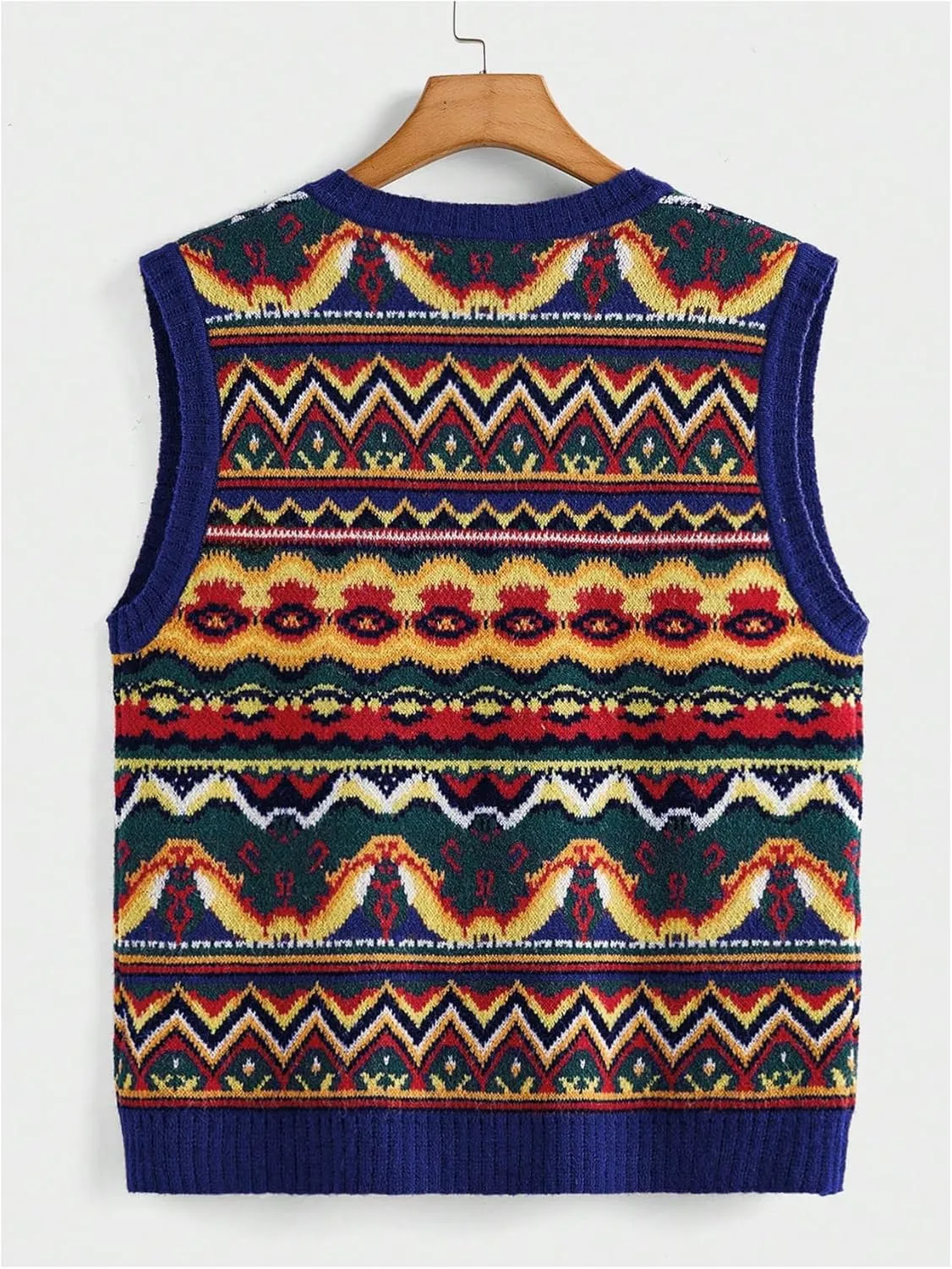 Men's Tribal Print Sweater Vests V Neck Sleeveless Knitted Tank Tops Streetwear