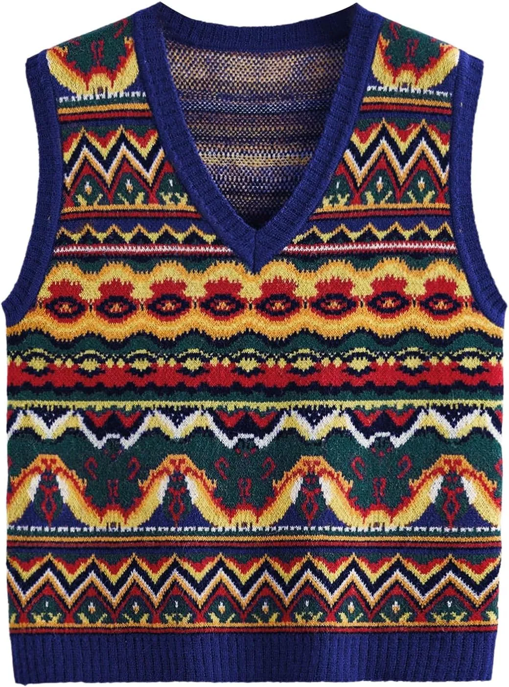 Men's Tribal Print Sweater Vests V Neck Sleeveless Knitted Tank Tops Streetwear