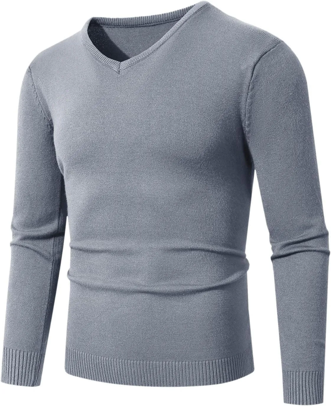 Men's V Neck Sweater Casual Solid Knitted Long Sleeved Pullover Tops Lightweight Slim Fit Classic Dressy Sweater