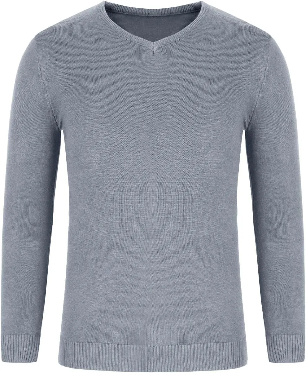 Men's V Neck Sweater Casual Solid Knitted Long Sleeved Pullover Tops Lightweight Slim Fit Classic Dressy Sweater