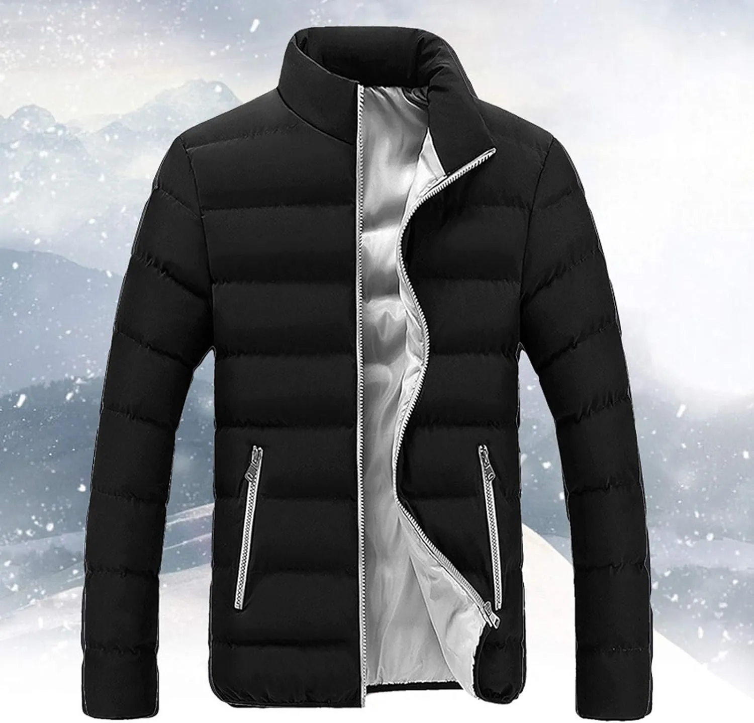 Men's Winter Coat Hooded Warm Quilted Puffer Jacket Water-resistant Cold Weather Ski Parka Jackets Full Zip Down Jacket