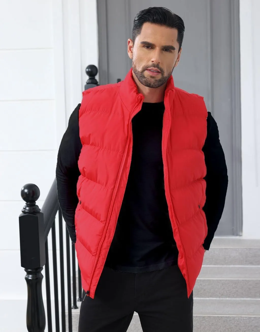 Men'S Winter Lightweight Puffer Vest Sleeveless Jacket Casual Puffy Vests