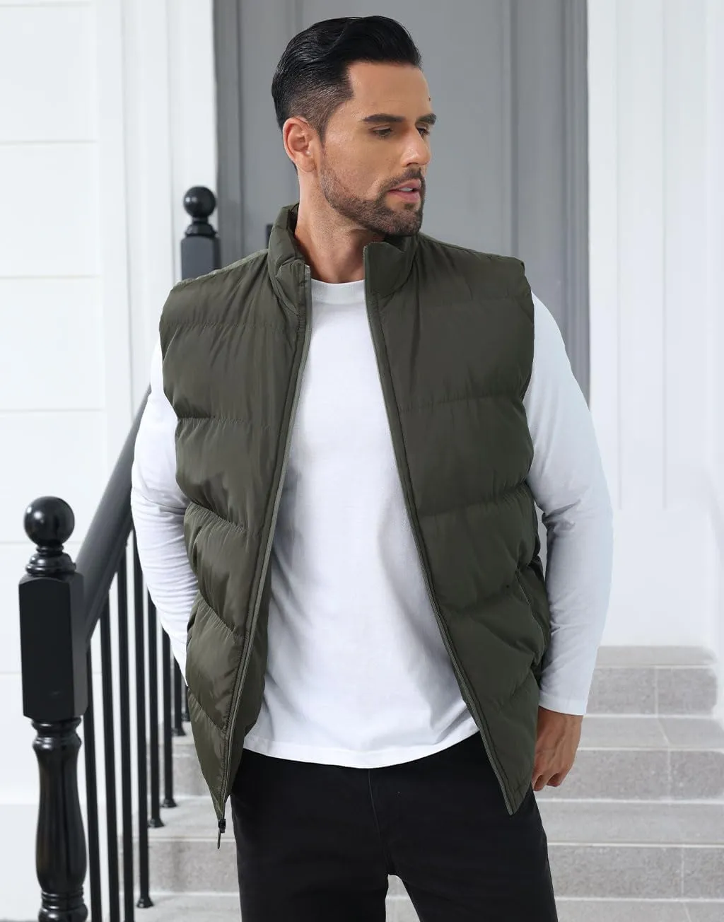 Men'S Winter Lightweight Puffer Vest Sleeveless Jacket Casual Puffy Vests