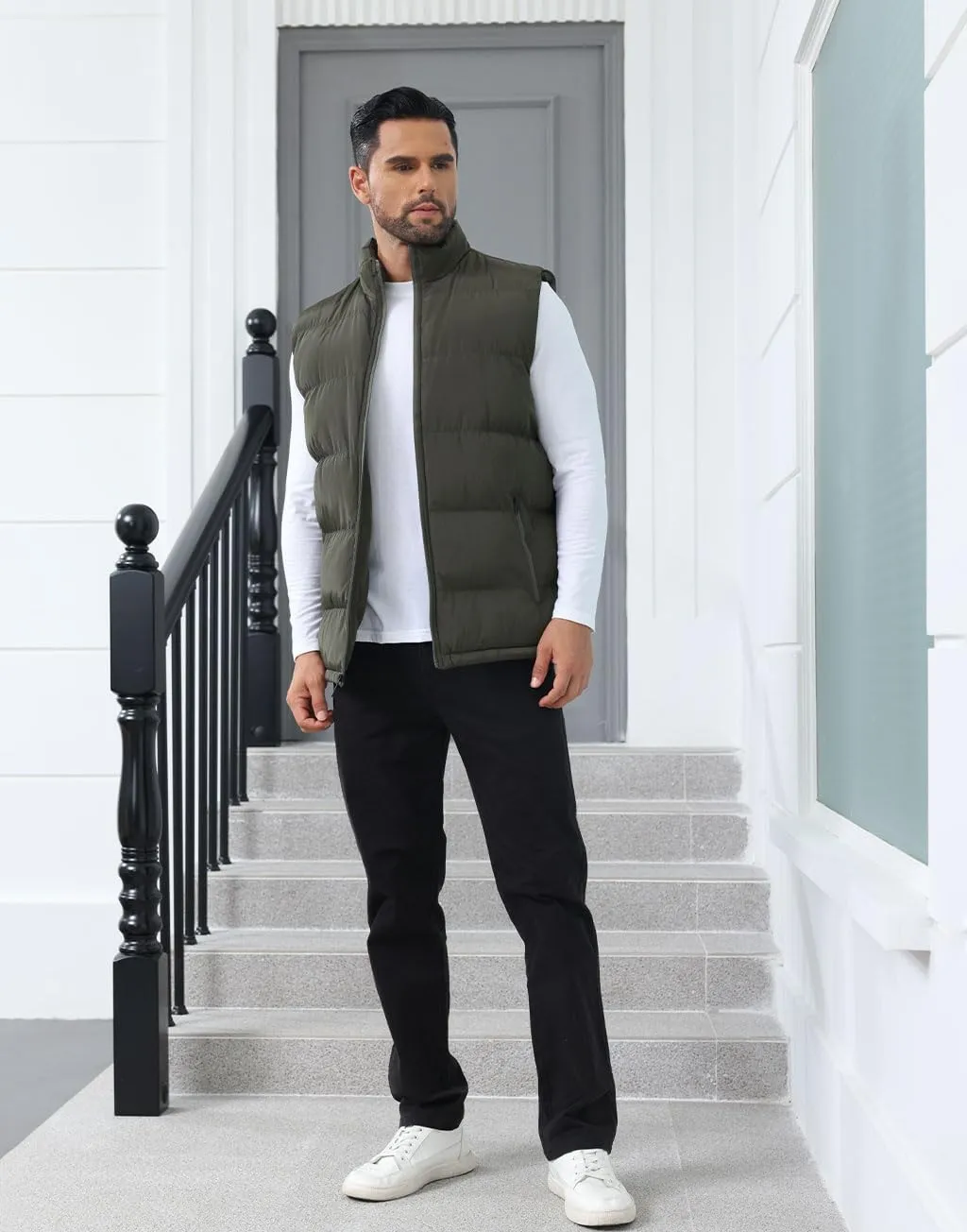 Men'S Winter Lightweight Puffer Vest Sleeveless Jacket Casual Puffy Vests
