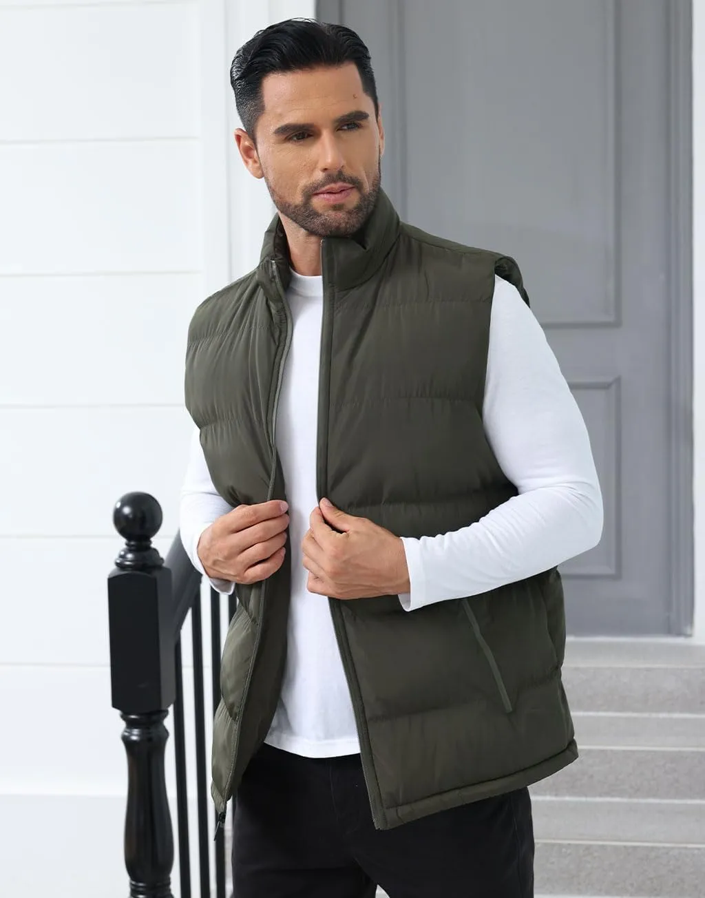 Men'S Winter Lightweight Puffer Vest Sleeveless Jacket Casual Puffy Vests