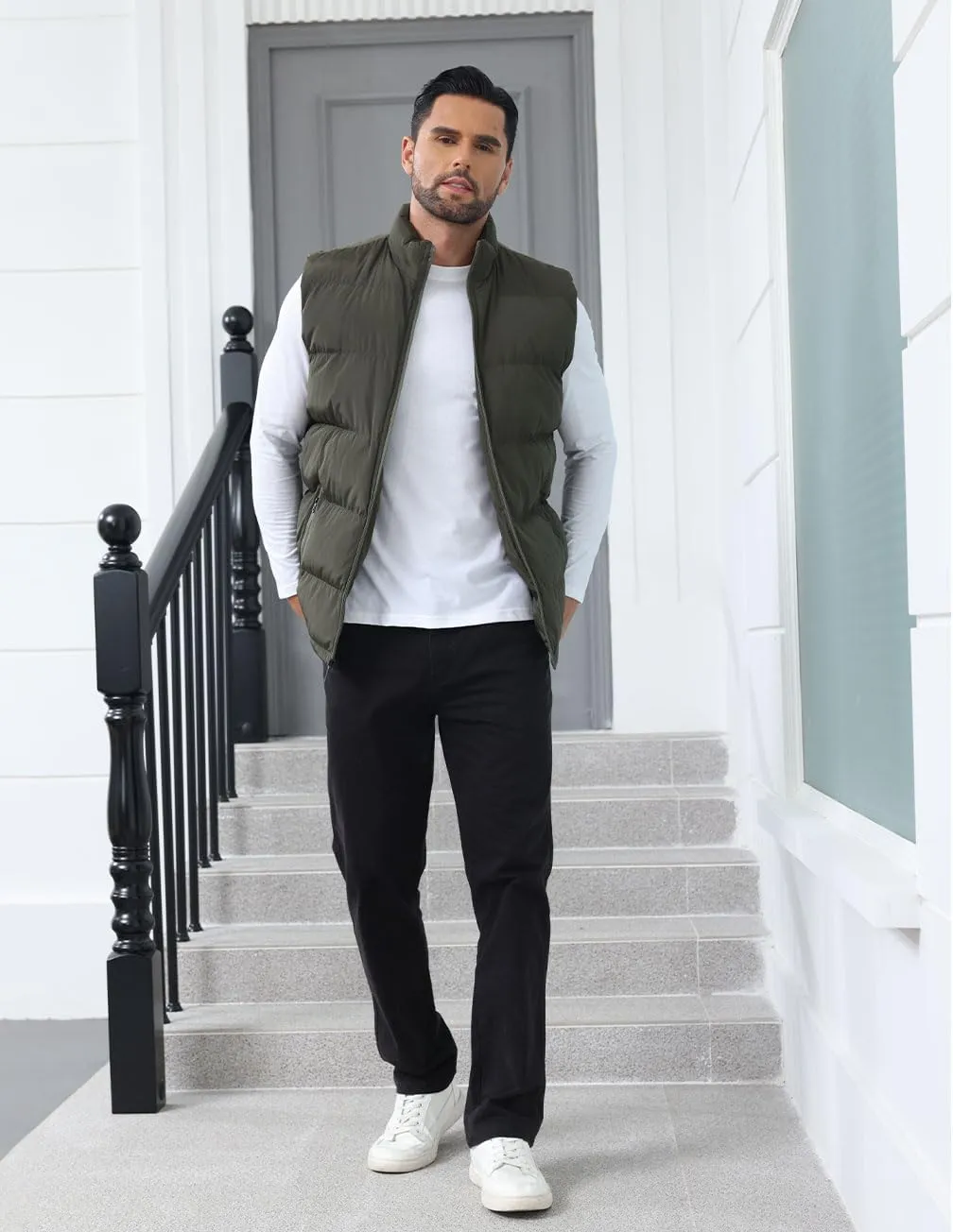 Men'S Winter Lightweight Puffer Vest Sleeveless Jacket Casual Puffy Vests