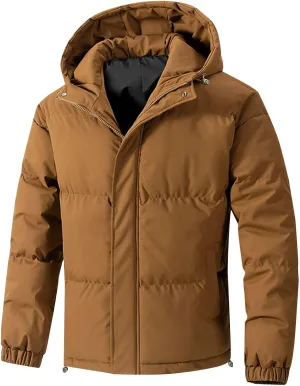 Mens Winter Puffer Jackets Warm Down Coats Zip Up Hoodies Padded Quilted Jacket Puffy Parka Overcoats Thick Outerwear