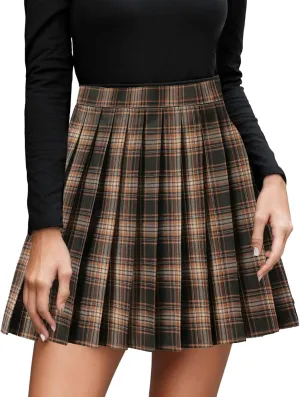 Mini Skirt Women's Casual Plaid Print High Waist Pleated A Line Mini Skirt Womens Cute Summer Comfy Skirts