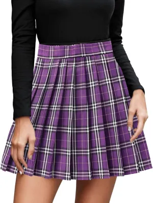 Mini Skirt Women's Casual Plaid Print High Waist Pleated A Line Mini Skirt Womens Cute Summer Comfy Skirts