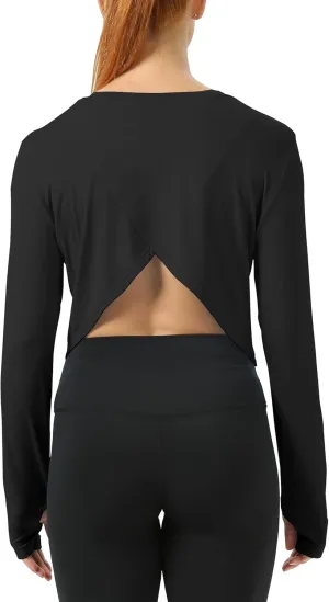 Mippo Cropped Long Sleeve Tops Workout Athletic Yoga Gym Crop Tops for Women Loose Fit