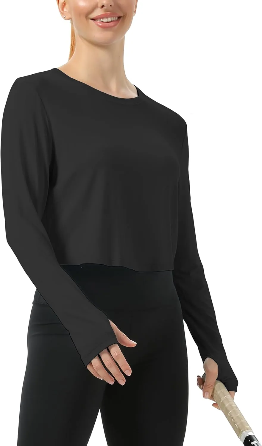 Mippo Cropped Long Sleeve Tops Workout Athletic Yoga Gym Crop Tops for Women Loose Fit