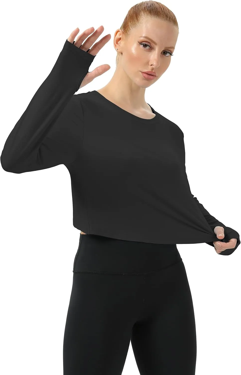 Mippo Cropped Long Sleeve Tops Workout Athletic Yoga Gym Crop Tops for Women Loose Fit